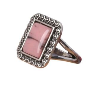 Vintage Square Pink Marble Resin Silver Ring sz 8